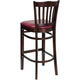 Burgundy Vinyl Seat/Walnut Wood Frame |#| Vertical Slat Back Walnut Wood Restaurant Barstool - Burgundy Vinyl Seat