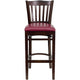 Burgundy Vinyl Seat/Walnut Wood Frame |#| Vertical Slat Back Walnut Wood Restaurant Barstool - Burgundy Vinyl Seat