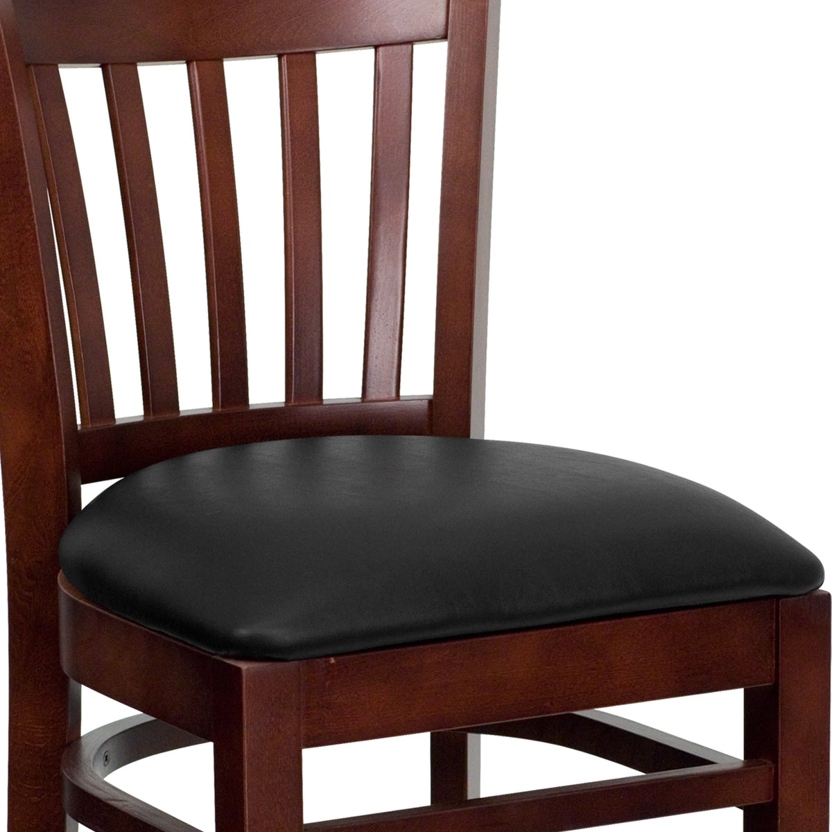 Black Vinyl Seat/Mahogany Wood Frame |#| Vertical Slat Back Mahogany Wood Restaurant Barstool - Black Vinyl Seat