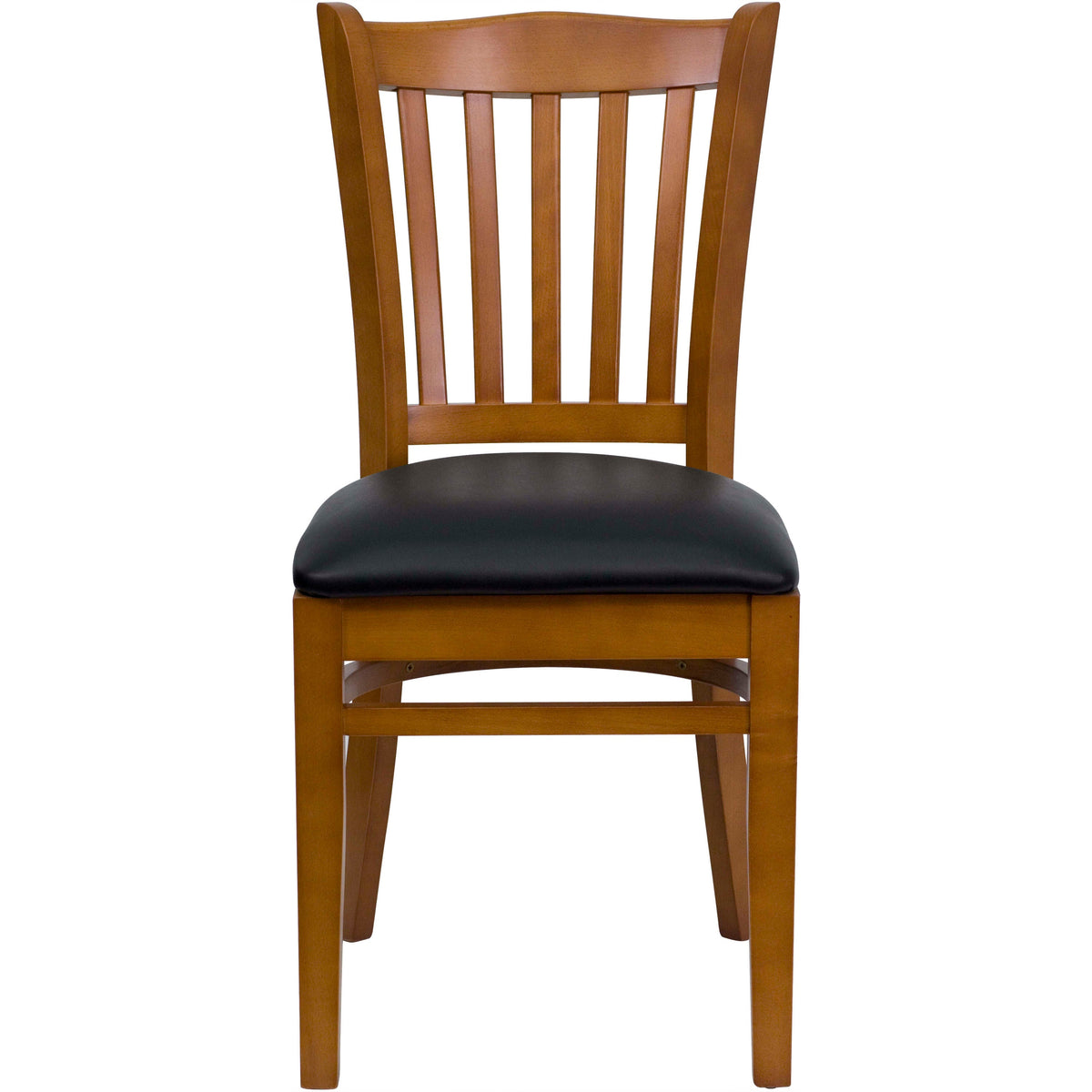 Black Vinyl Seat/Cherry Wood Frame |#| Vertical Slat Back Cherry Wood Restaurant Chair - Black Vinyl Seat