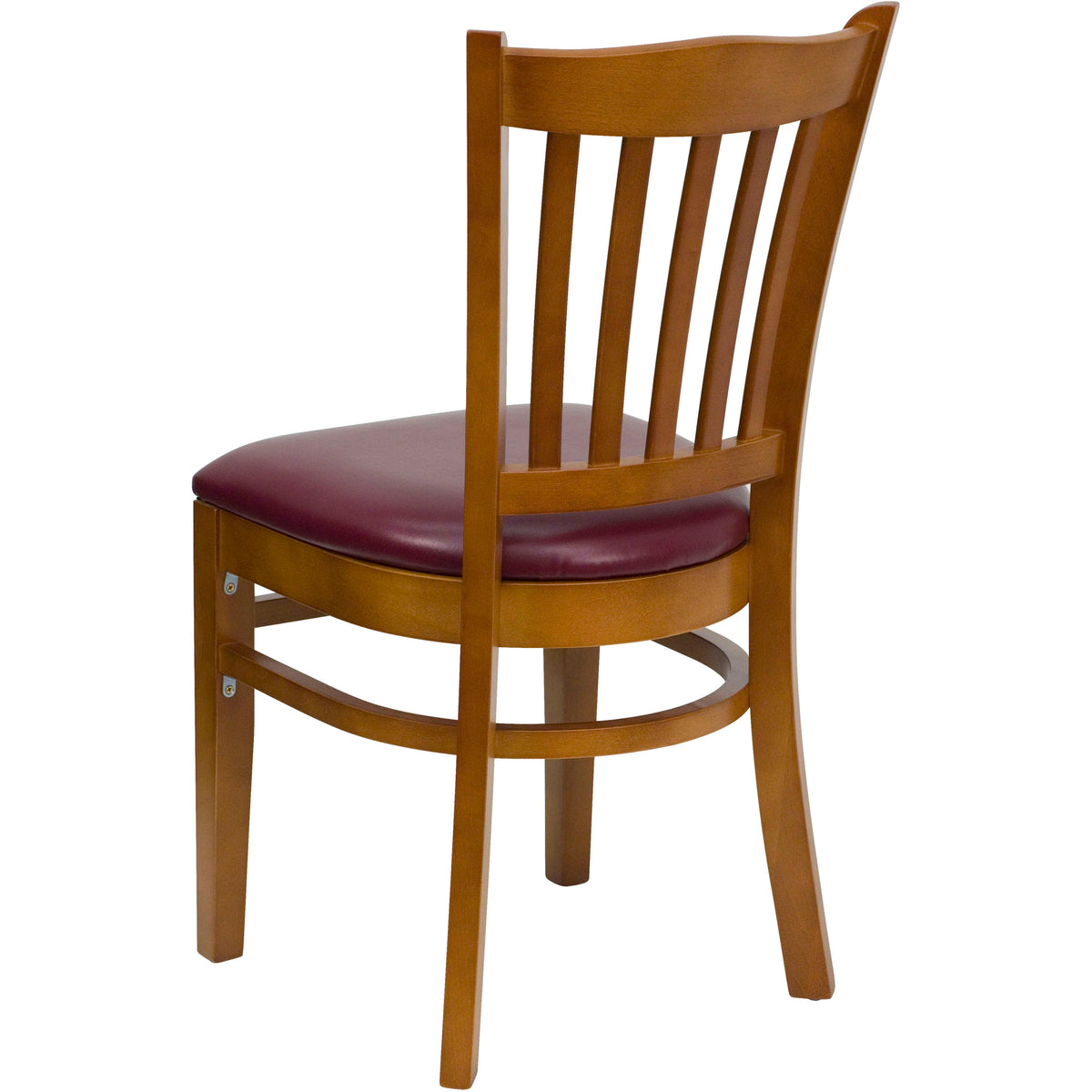 Burgundy Vinyl Seat/Cherry Wood Frame |#| Vertical Slat Back Cherry Wood Restaurant Chair - Burgundy Vinyl Seat