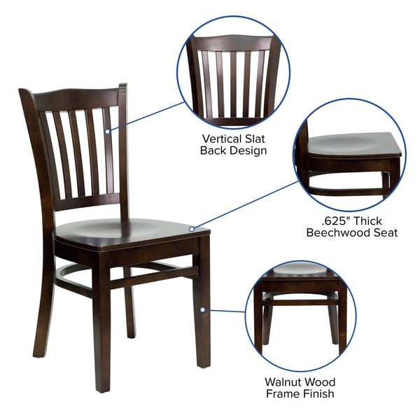 Walnut Wood Seat/Walnut Wood Frame |#| Vertical Slat Back Walnut Wood Restaurant Chair - Hospitality Seating