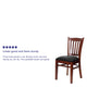 Black Vinyl Seat/Mahogany Wood Frame |#| Vertical Slat Back Mahogany Wood Restaurant Chair - Black Vinyl Seat