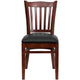 Black Vinyl Seat/Mahogany Wood Frame |#| Vertical Slat Back Mahogany Wood Restaurant Chair - Black Vinyl Seat