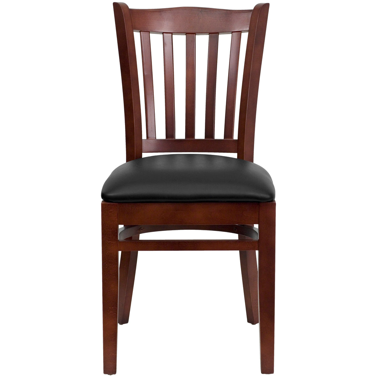 Black Vinyl Seat/Mahogany Wood Frame |#| Vertical Slat Back Mahogany Wood Restaurant Chair - Black Vinyl Seat