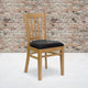 Black Vinyl Seat/Natural Wood Frame |#| Vertical Slat Back Natural Wood Restaurant Chair - Black Vinyl Seat
