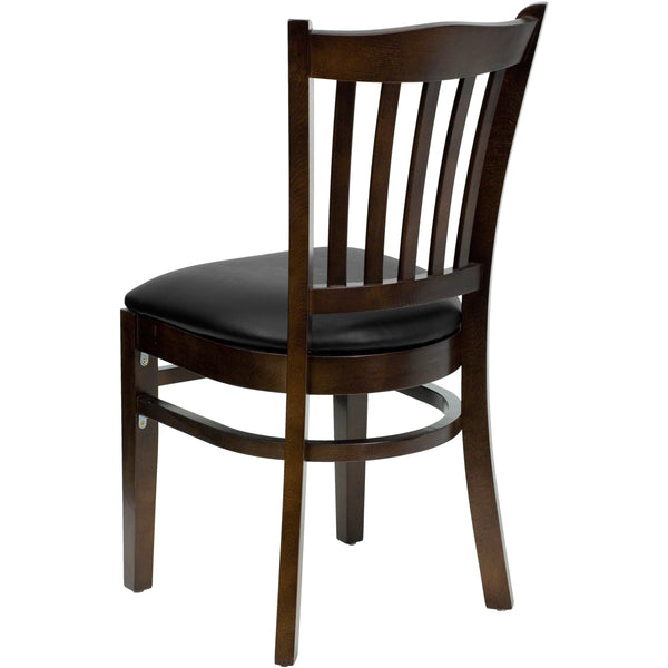 Black Vinyl Seat/Walnut Wood Frame |#| Vertical Slat Back Walnut Wood Restaurant Chair - Black Vinyl Seat