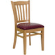 Burgundy Vinyl Seat/Natural Wood Frame |#| Vertical Slat Back Natural Wood Restaurant Chair - Burgundy Vinyl Seat