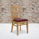 Burgundy Vinyl Seat/Natural Wood Frame |#| Vertical Slat Back Natural Wood Restaurant Chair - Burgundy Vinyl Seat