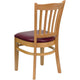 Burgundy Vinyl Seat/Natural Wood Frame |#| Vertical Slat Back Natural Wood Restaurant Chair - Burgundy Vinyl Seat