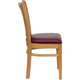 Burgundy Vinyl Seat/Natural Wood Frame |#| Vertical Slat Back Natural Wood Restaurant Chair - Burgundy Vinyl Seat