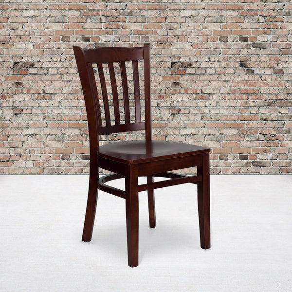 Mahogany Wood Seat/Mahogany Wood Frame |#| Vertical Slat Back Mahogany Wood Restaurant Chair - Hospitality Seating