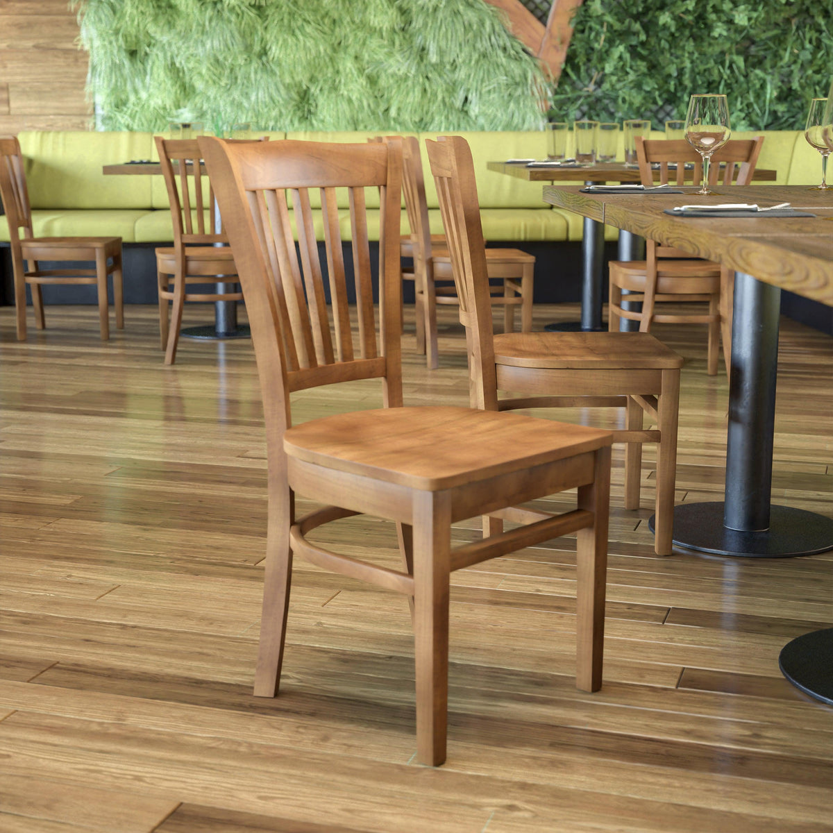 Natural Wood Seat/Natural Wood Frame |#| Vertical Slat Back Natural Wood Restaurant Chair - Hospitality Seating