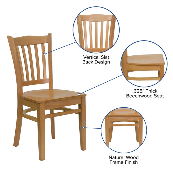 Natural Wood Seat/Natural Wood Frame |#| Vertical Slat Back Natural Wood Restaurant Chair - Hospitality Seating