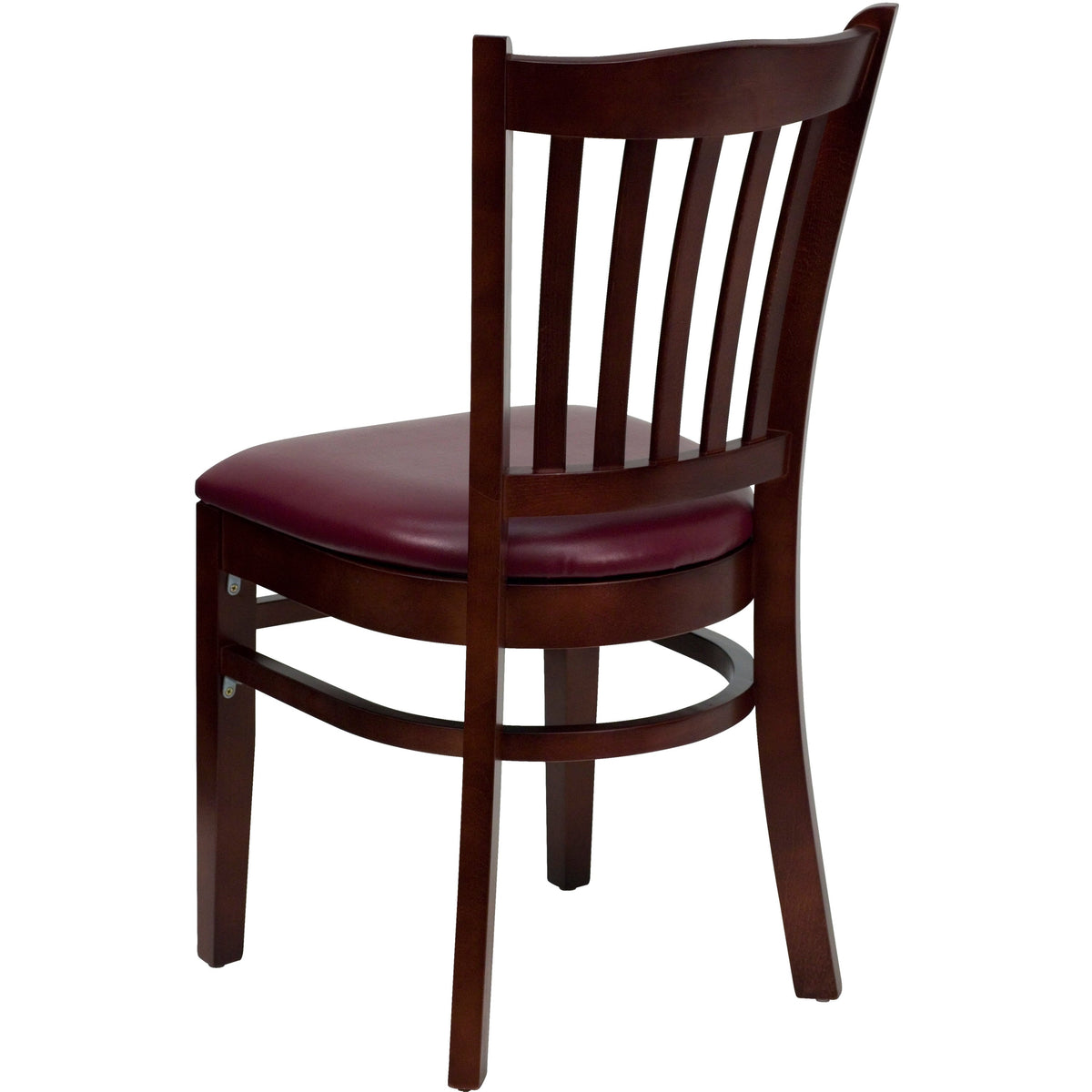 Burgundy Vinyl Seat/Mahogany Wood Frame |#| Vertical Slat Back Mahogany Wood Restaurant Chair - Burgundy Vinyl Seat