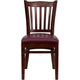 Burgundy Vinyl Seat/Mahogany Wood Frame |#| Vertical Slat Back Mahogany Wood Restaurant Chair - Burgundy Vinyl Seat