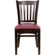 Burgundy Vinyl Seat/Walnut Wood Frame |#| Vertical Slat Back Walnut Wood Restaurant Chair - Burgundy Vinyl Seat