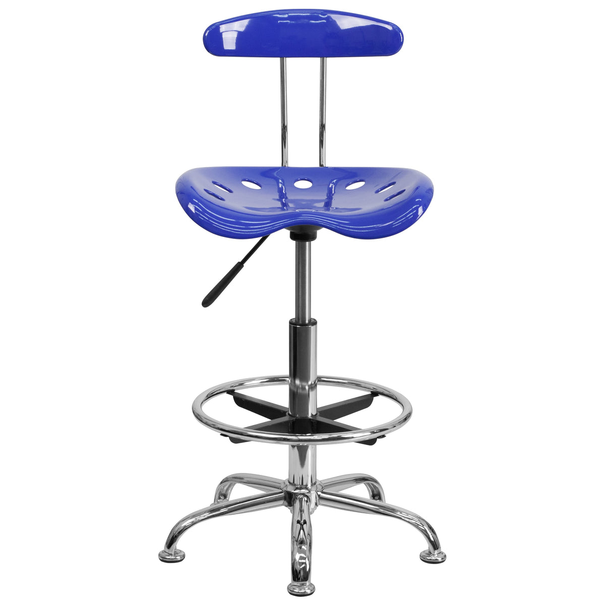 Nautical Blue |#| Vibrant Nautical Blue and Chrome Drafting Stool with Tractor Seat