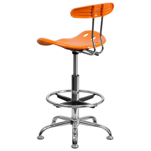 Orange |#| Vibrant Orange and Chrome Drafting Stool with Tractor Seat