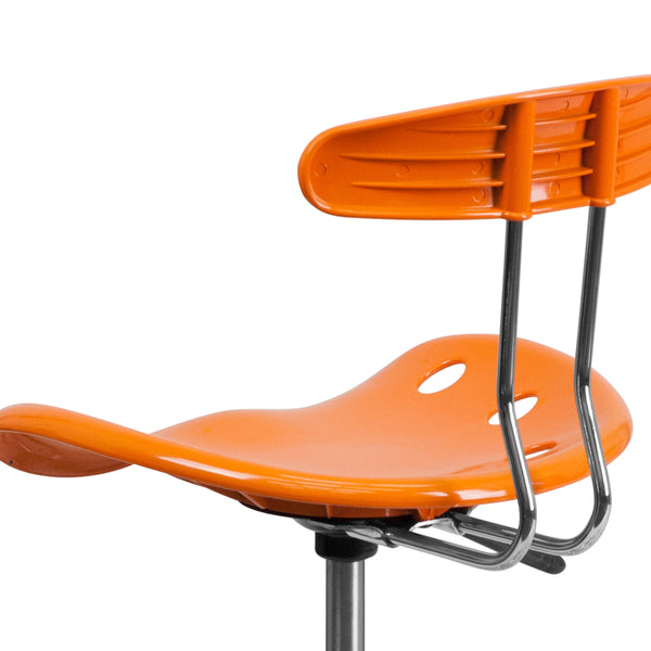 Orange |#| Vibrant Orange and Chrome Drafting Stool with Tractor Seat