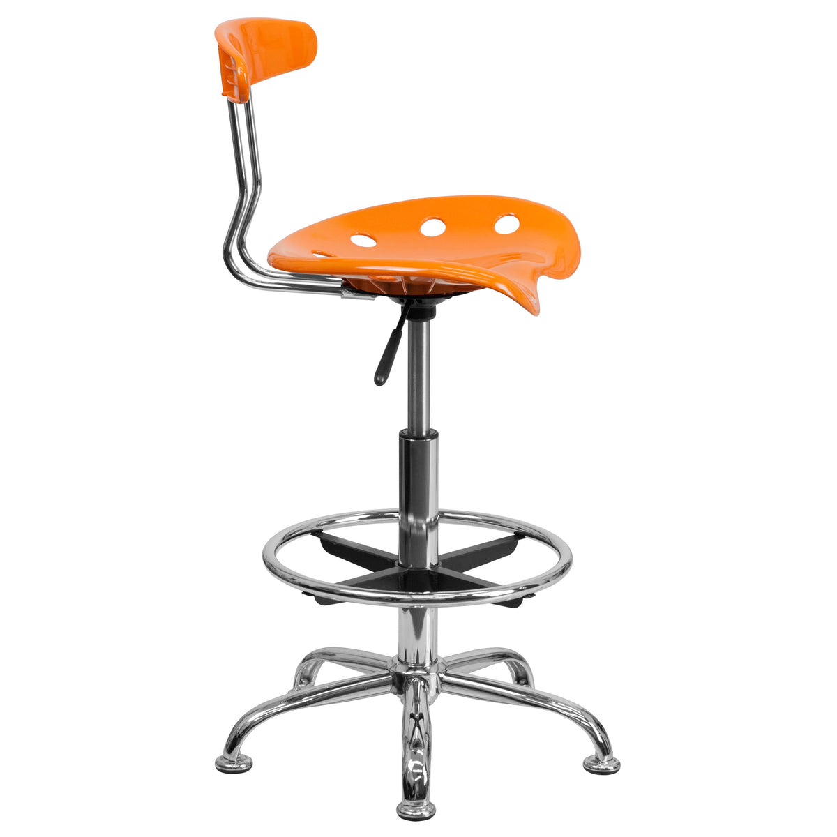 Orange |#| Vibrant Orange and Chrome Drafting Stool with Tractor Seat