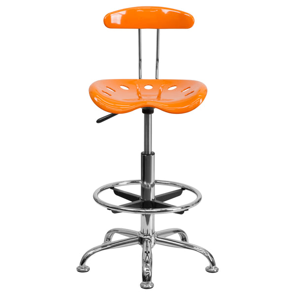 Orange |#| Vibrant Orange and Chrome Drafting Stool with Tractor Seat