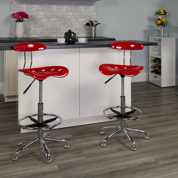 Red |#| Vibrant Red and Chrome Drafting Stool with Tractor Seat