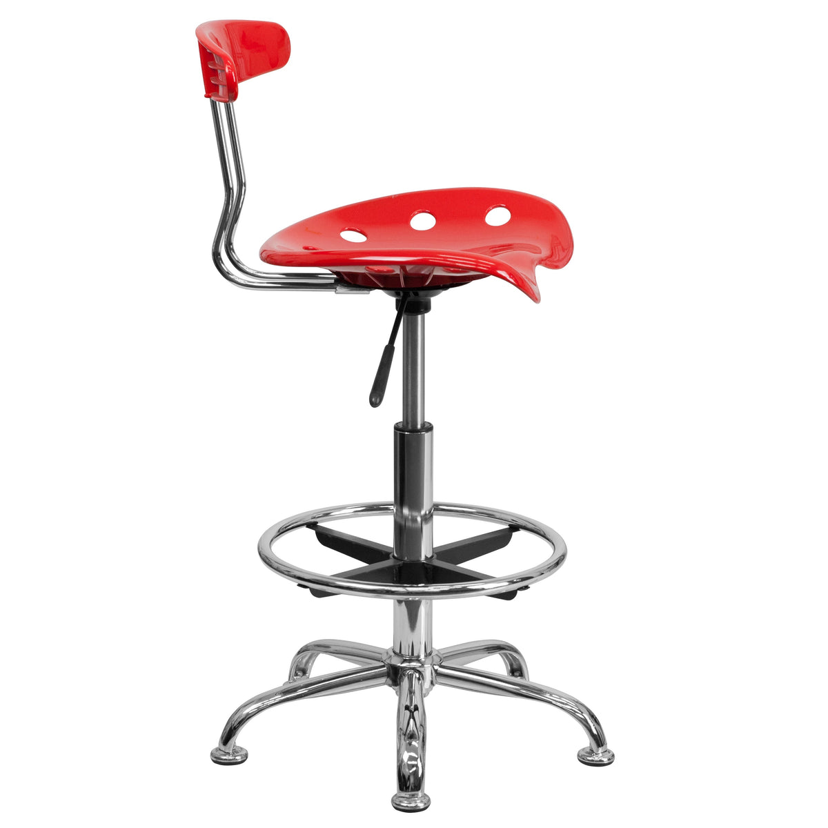 Red |#| Vibrant Red and Chrome Drafting Stool with Tractor Seat