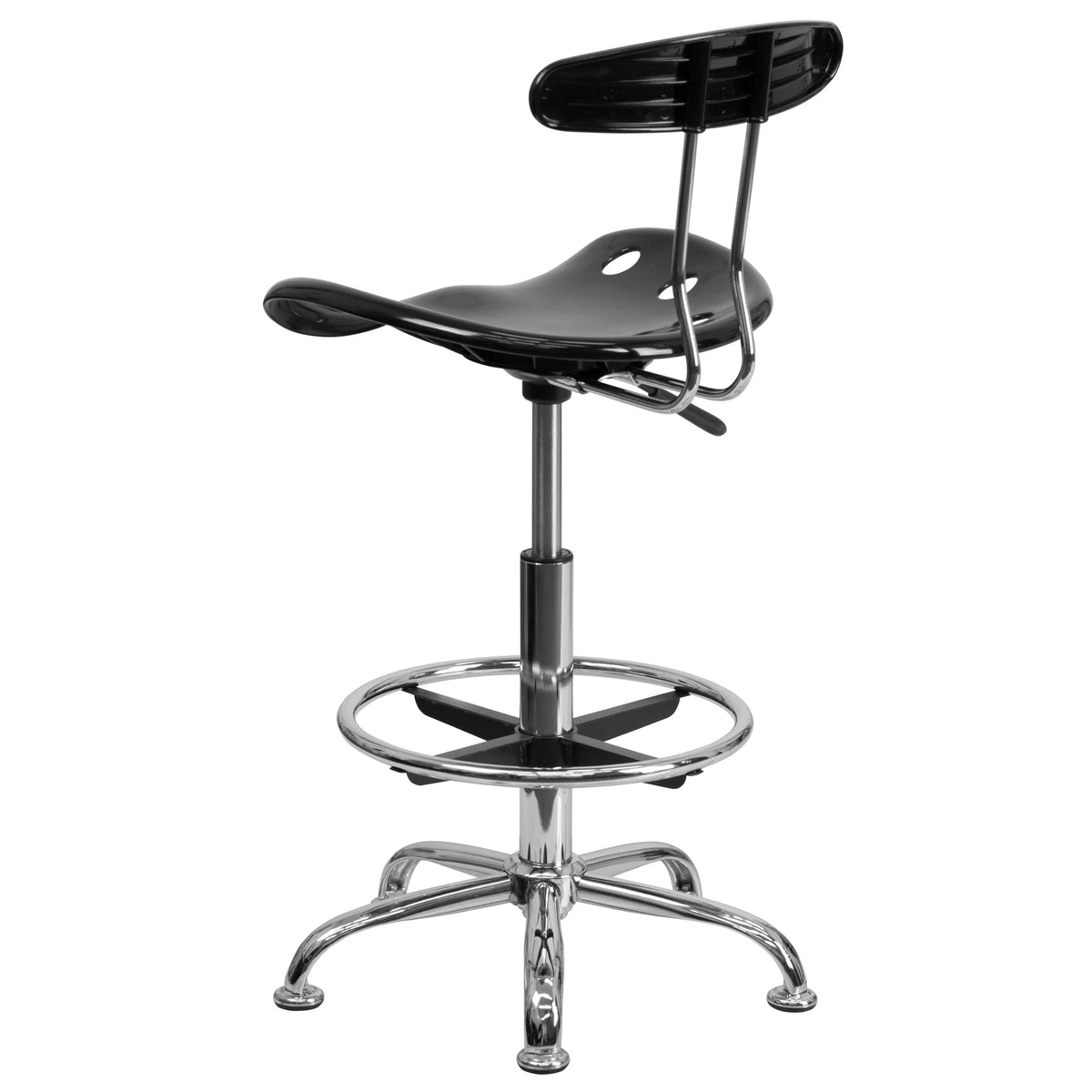 Black |#| Vibrant Black and Chrome Drafting Stool with Tractor Seat