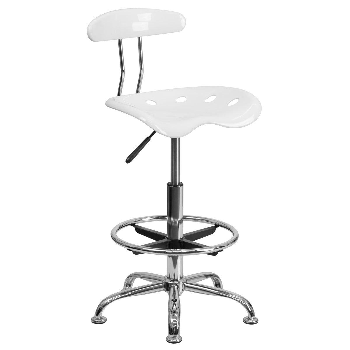 White |#| Vibrant White and Chrome Drafting Stool with Tractor Seat