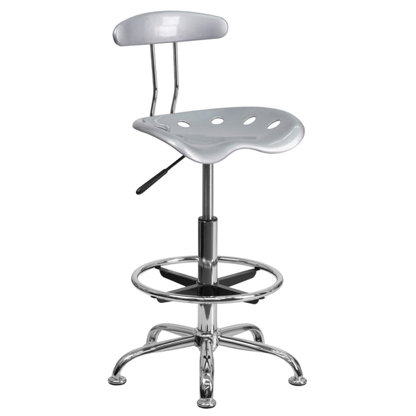 Silver |#| Vibrant Silver and Chrome Drafting Stool with Tractor Seat