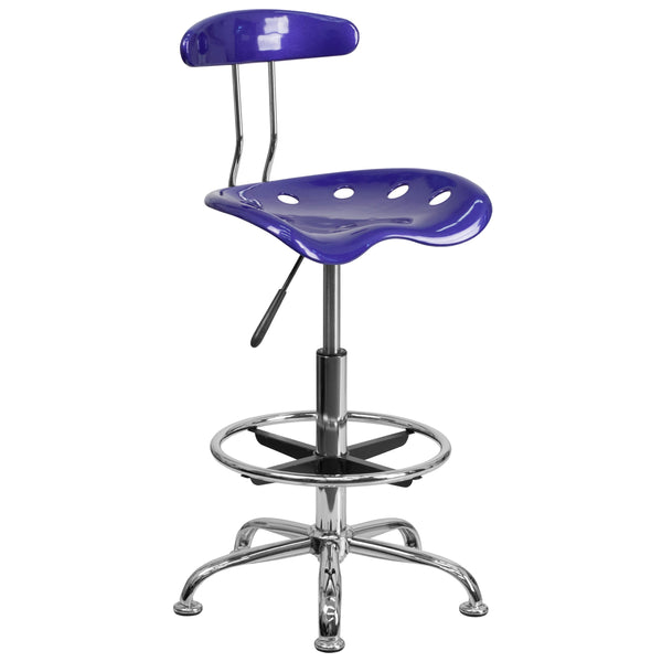 Deep Blue |#| Vibrant Deep Blue and Chrome Drafting Stool with Tractor Seat