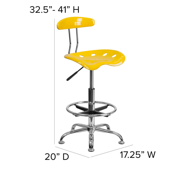 Yellow |#| Vibrant Yellow and Chrome Drafting Stool with Tractor Seat