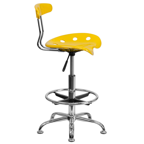 Yellow |#| Vibrant Yellow and Chrome Drafting Stool with Tractor Seat