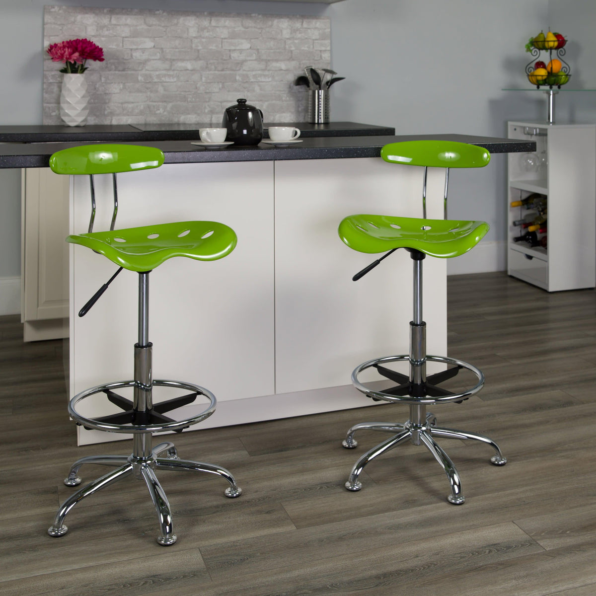 Apple Green |#| Vibrant Apple Green and Chrome Drafting Stool with Tractor Seat