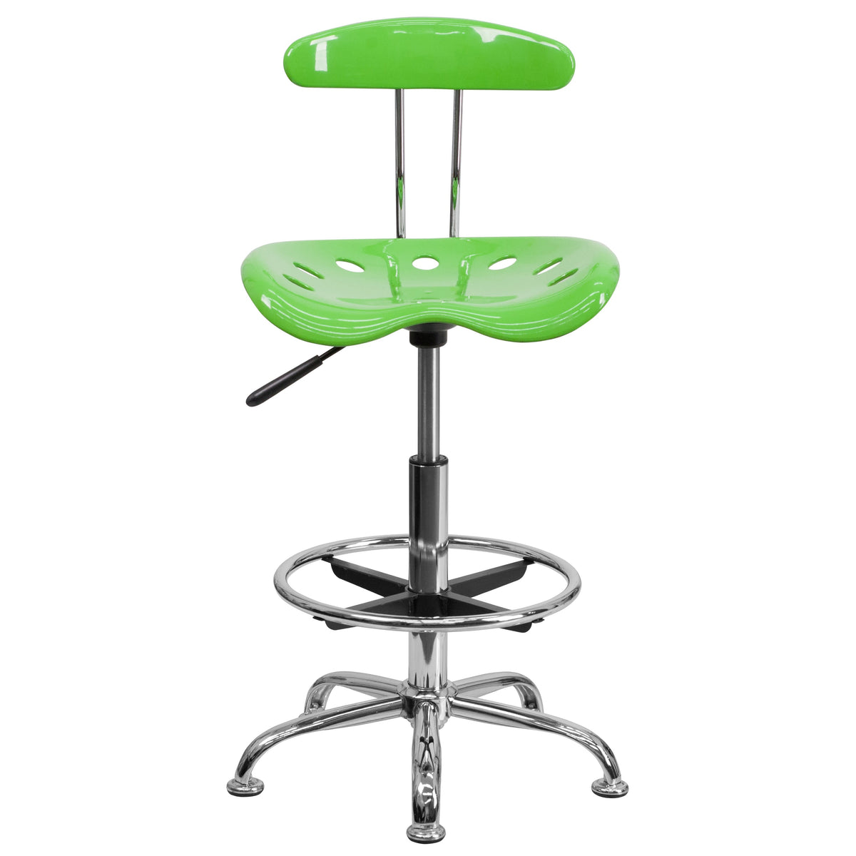 Apple Green |#| Vibrant Apple Green and Chrome Drafting Stool with Tractor Seat