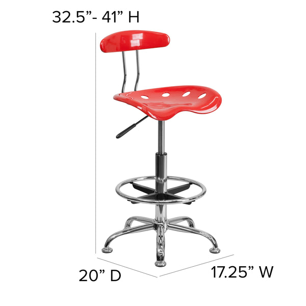 Cherry Tomato |#| Vibrant Cherry Tomato and Chrome Drafting Stool with Tractor Seat