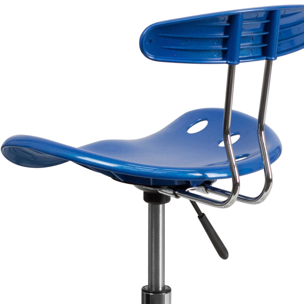 Bright Blue |#| Vibrant Bright Blue and Chrome Drafting Stool with Tractor Seat