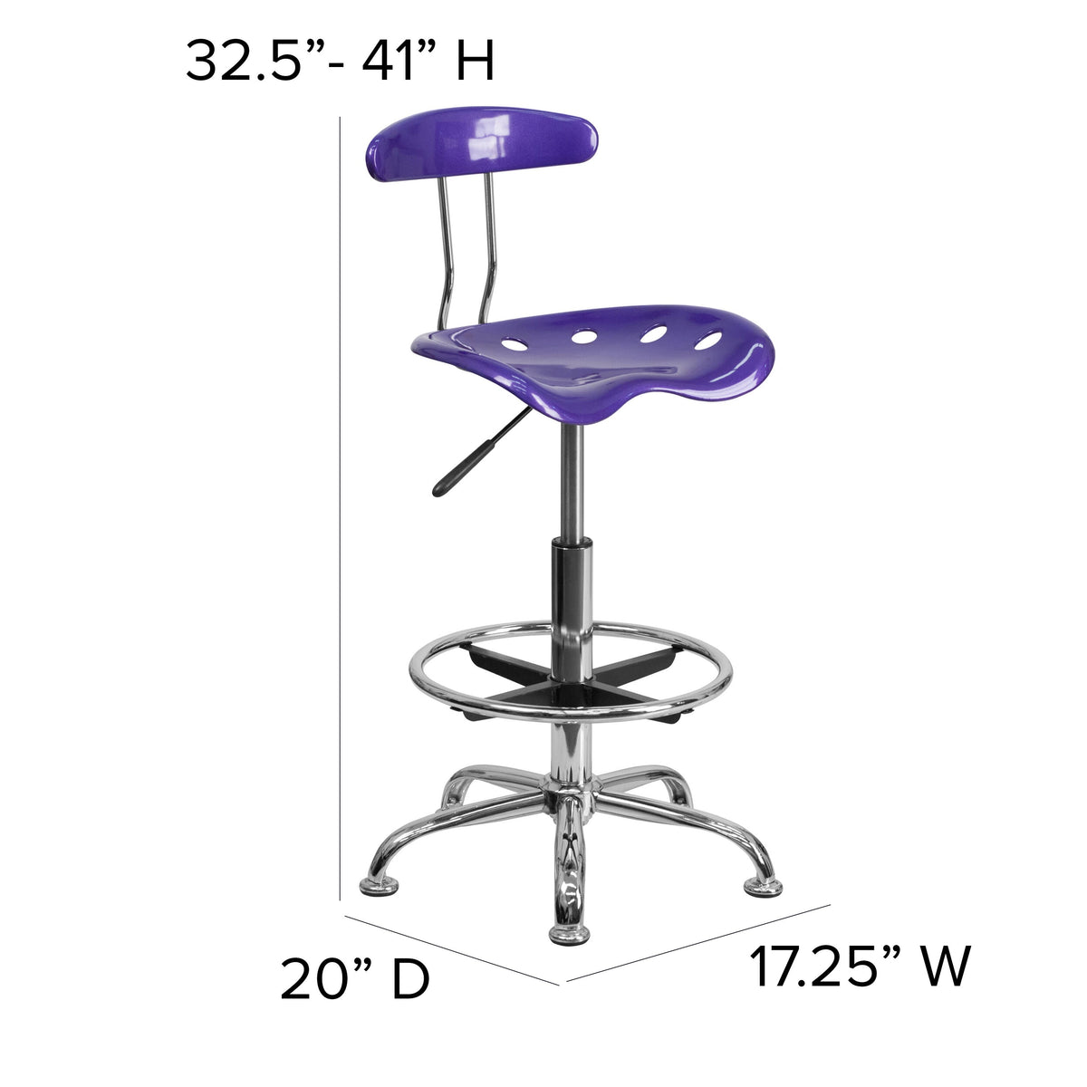 Violet |#| Vibrant Violet and Chrome Drafting Stool with Tractor Seat