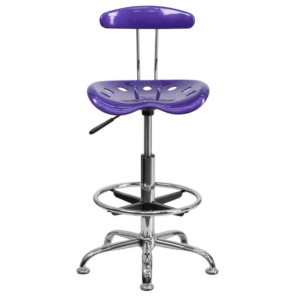 Violet |#| Vibrant Violet and Chrome Drafting Stool with Tractor Seat