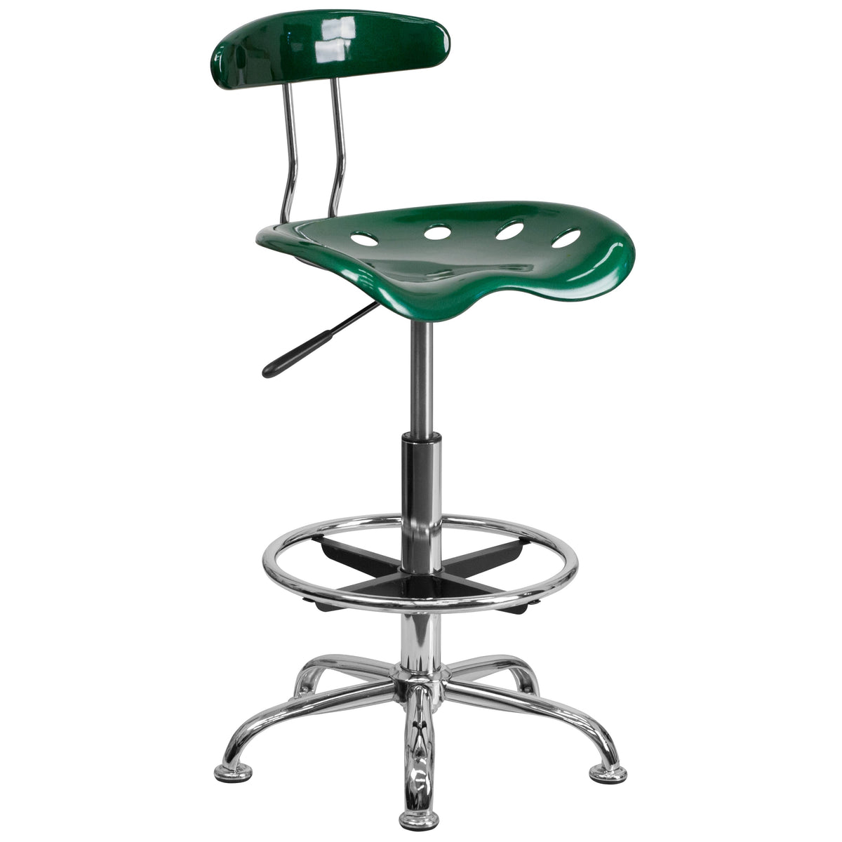 Green |#| Vibrant Green and Chrome Drafting Stool with Tractor Seat