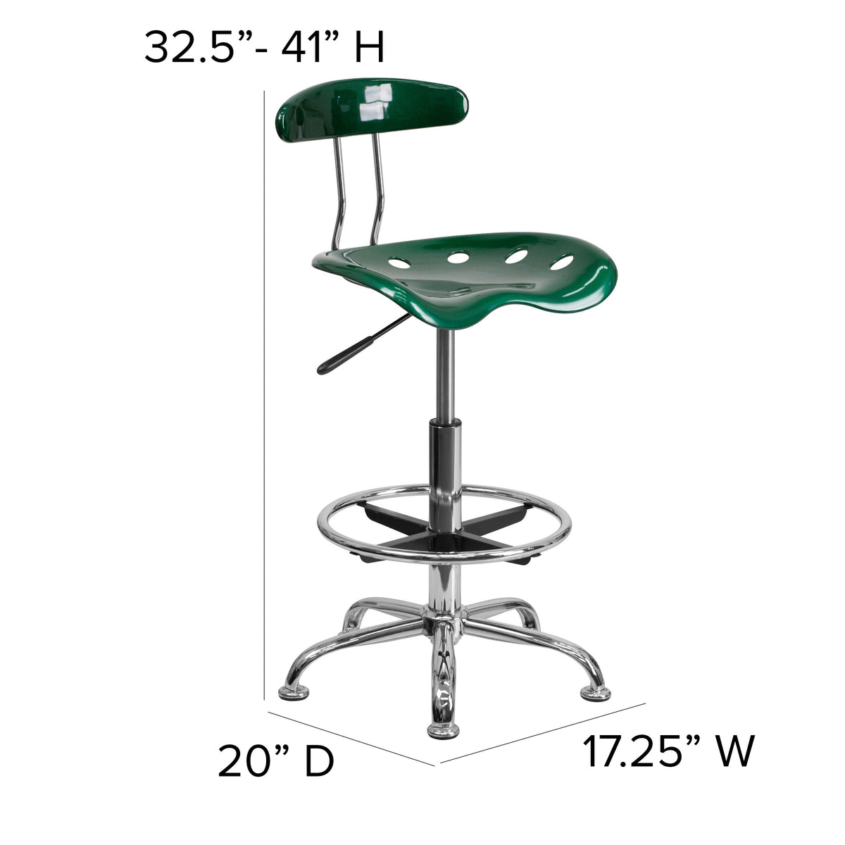 Green |#| Vibrant Green and Chrome Drafting Stool with Tractor Seat