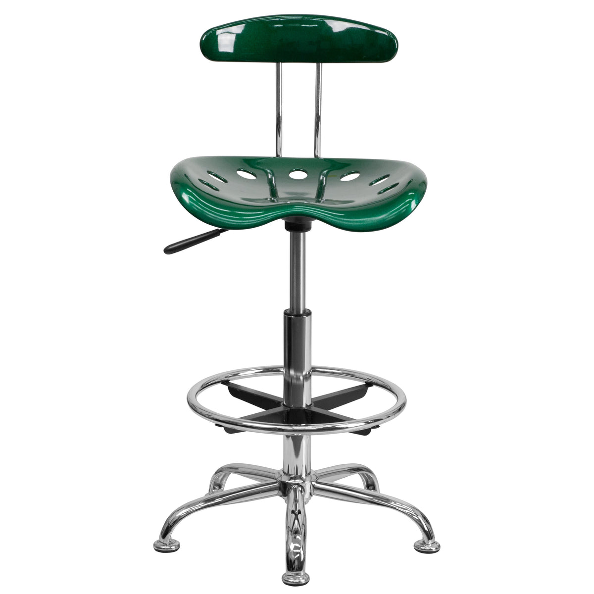 Green |#| Vibrant Green and Chrome Drafting Stool with Tractor Seat