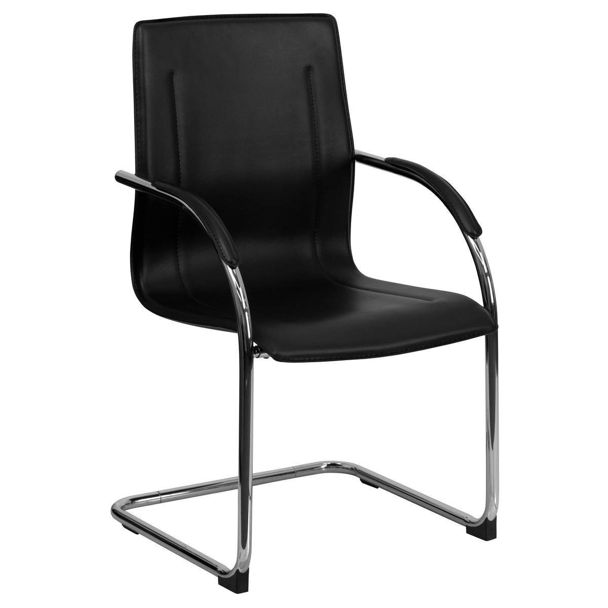 Black Vinyl Side Reception Chair with Chrome Sled Base - Lobby and Guest Seating