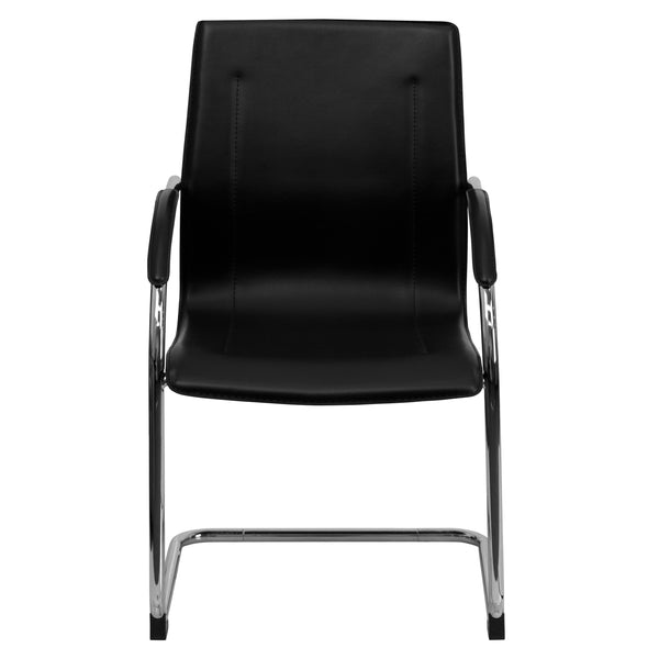 Black Vinyl Side Reception Chair with Chrome Sled Base - Lobby and Guest Seating