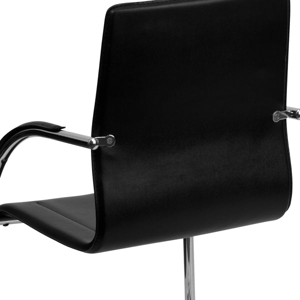 Black Vinyl Side Reception Chair with Chrome Sled Base - Lobby and Guest Seating