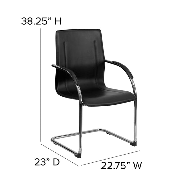 Black Vinyl Side Reception Chair with Chrome Sled Base - Lobby and Guest Seating