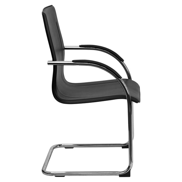 Black Vinyl Side Reception Chair with Chrome Sled Base - Lobby and Guest Seating