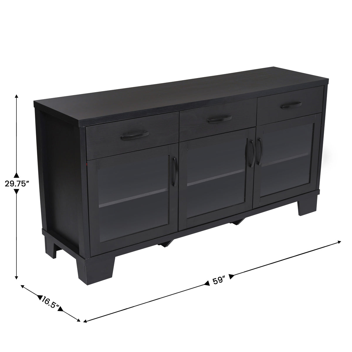 Black |#| 59" Engineered Wood Buffet Sideboard Storage Cabinet w/ 3 Drawers, Doors in Blk