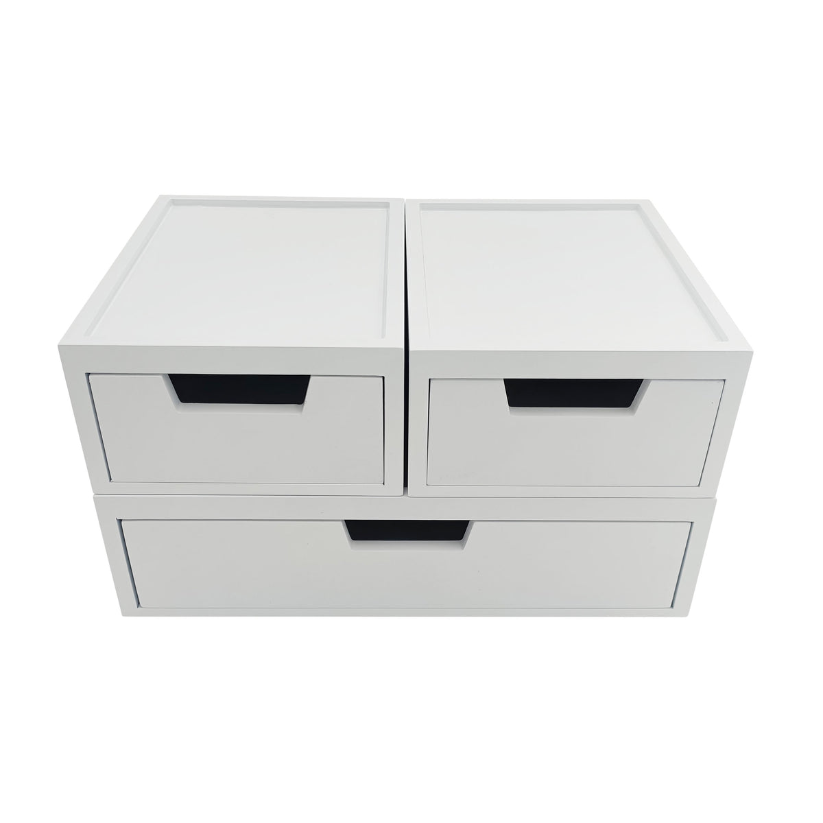 White |#| Set of 3 Engineered Wood Storage Boxes with Pullout Drawers in White